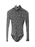 Persun Women's Dark Grey Turtleneck long sleeve Mixed Cable Knitted Bodysuit