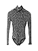 PERSUN Women's Dark Grey Turtleneck long sleeve Mixed Cable Knitted Bodysuit,Grey,Small