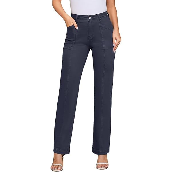 Amazon.com: Denim Pants for Women Dressy Casual Work Pants Slacks High  Waisted Wide Leg Palazzo Pants Trousers with Front Pockets Grey : Sports &  Outdoors
