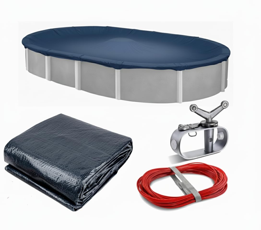 Winter Block Aboveground Pool Winter Cover, Fits 8’ x 12’ Oval, Solid Blue – Includes Winch and Cable for Easy Installation Superior Strength & Durability, Treated for UV Protection, WC812OV, 8' x 12'
