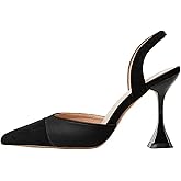 Coutgo Women's Slingback Pumps Pointed Toe Slip On Stiletto Heels Patchwork Dress Party Shoes