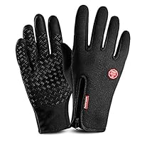 Touch Screen Gloves,Outdoor Work Gloves Winter Cycling Running Leather Gloves Waterproof Non-Slip Warm Gloves for Men Women,Black