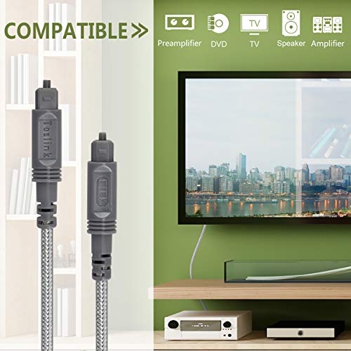Optical Audio Cable Digital Toslink Cable 6.6ft - [ Ultra-Durable Nylon Braided Jacket ] Slim Flexible and Durable Fiber Optic Cord for Home Theater, Sound bar, TV, PS4, Xbox and More