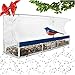 Nature’s Outpost Window Bird Feeder | One Way Mirror Film | Removable Tray with Drain Holes | Extra Strong Suction Cups | 100% Crystal Clear Acrylic | 20% Larger, 15x6 inch Panoramic View