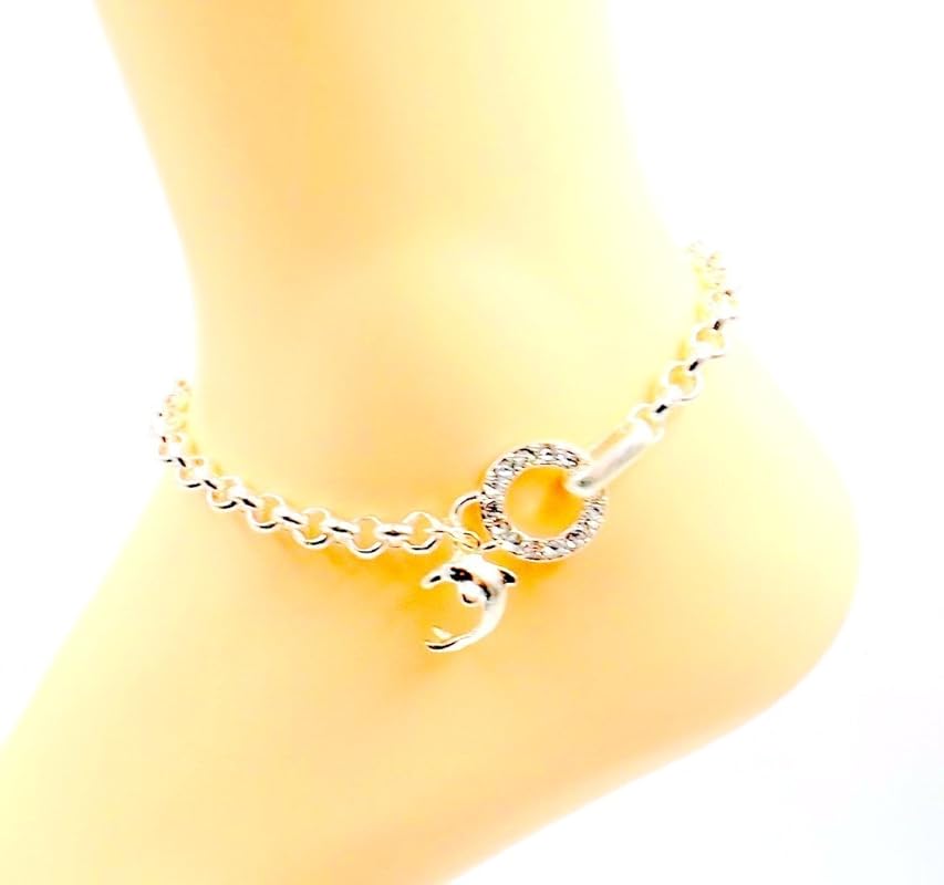 Dolphin Anklet Rhinestone Ankle Bracelet Ocean Lovers Collection Sizes 811 Handmade