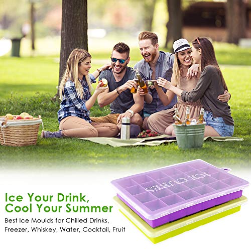 EZCO Silicone Ice Cube Molds (3-Pack), Ice Cube Trays Square Easy Release 24 Cavity BPA Free Ice Makers with Lid for Ice, Whiskey, Cocktail, Candy, Chocolate - Thumbnail 7