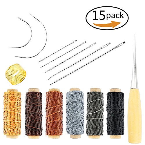 15 PCS Leather Craft Tools Kit, upholstery Needles Sewing Stitching Kit DIY Sewing Accessories for Leather Upholstery Sewing Kit Thread Needle