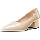 Aachcol Womens Chunky Block Mid Heel Pumps Pointed Toe Slip-on Office Party Dress Patent Leather Shoes 2.0 Inches Heels