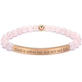 cusurlove Inspirational Rose Quartz Bracelet for Women, 18K Gold Plated Scripture Faith Jewelry, Christian Religious Bible Verse Gift for Encouragement, Love & Strength