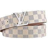 Fashion Leather Metal Buckle Lv Belt Unisex Belt for men Casual Business (white, 125cm)