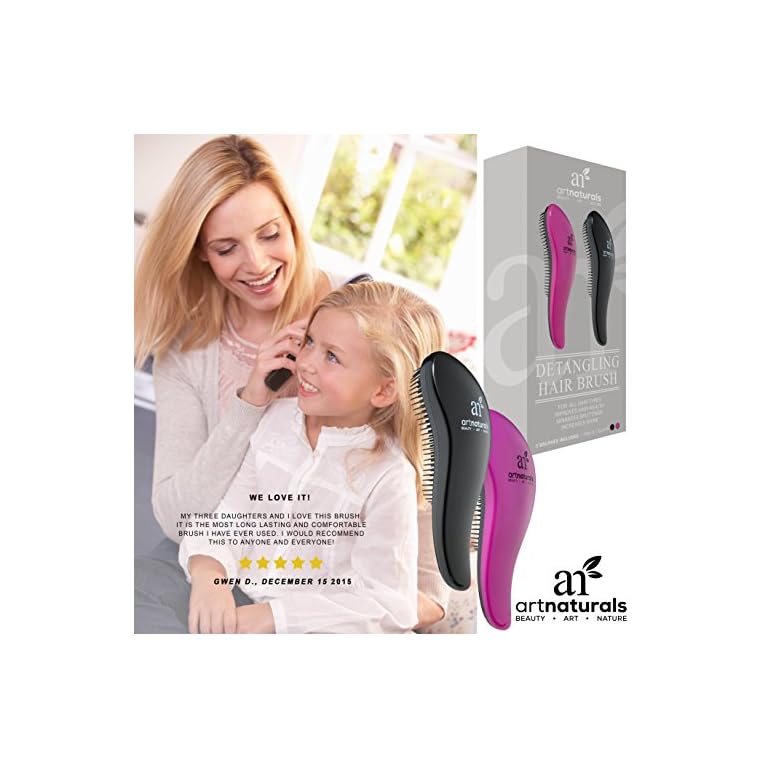 artnaturals Detangling Hair Brush Set (2 Piece Gift Set Pink