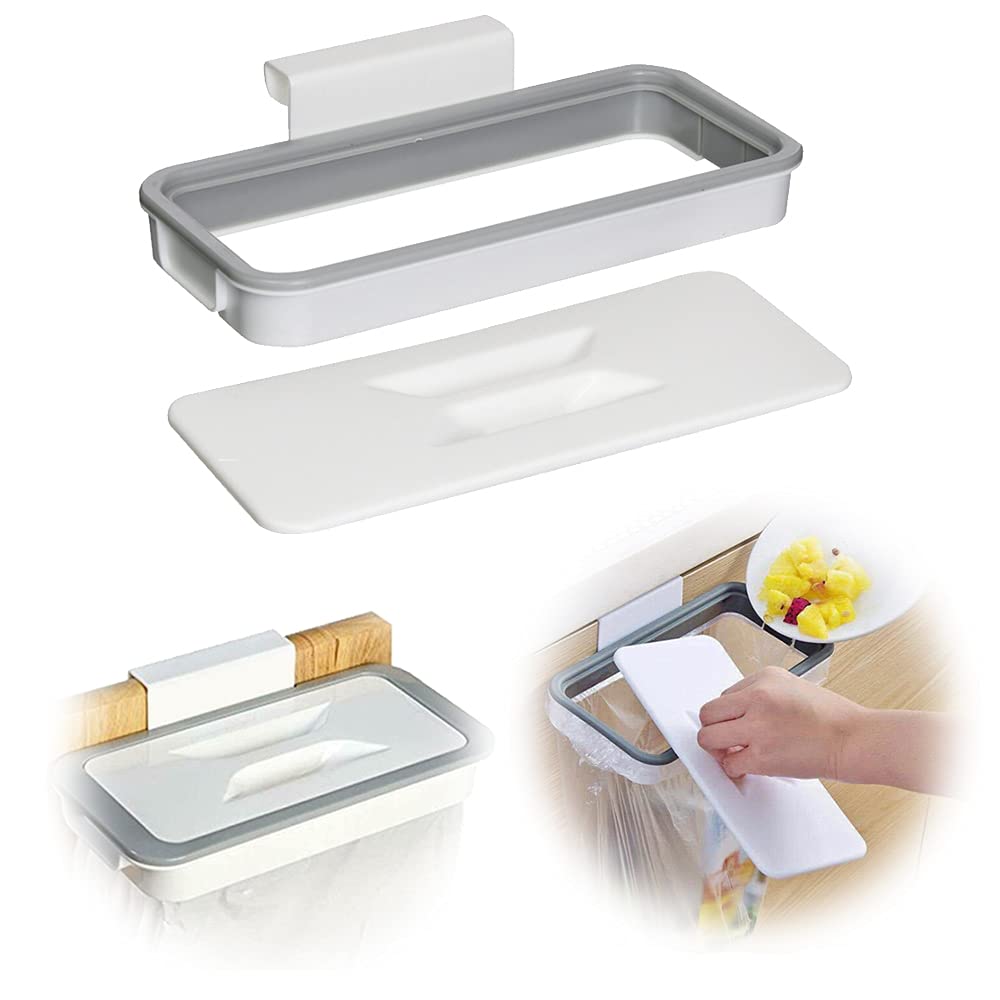 YAIYEFU Portable Trash Bag Holder, Bin Bag Holder with Lid,Hanging RV Garbage Bag Holder,Kitchen Trash Bin Garbage Bags Storage Rack(1 Pack)