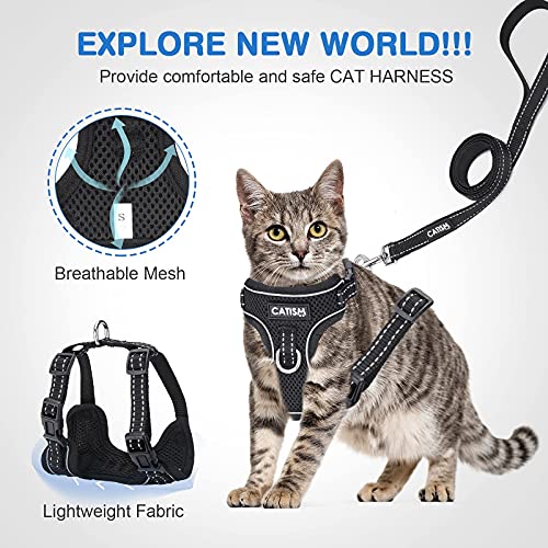Harnais Chat Reglable, CATISM Harnais pour Chat de Laisse Anti évasion Harnais Léger pour Chaton, Colliers Harnais et Laisses pour Chat Chiots Respirante Facile à Contrôler avec Bandes - S