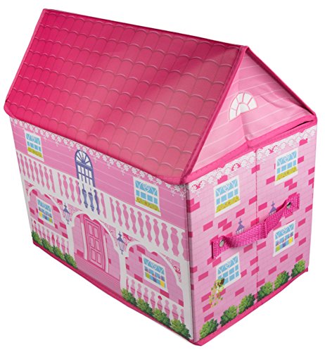 Pink cottage-style house collapsible toy storage organi…