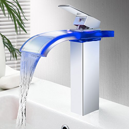 Bathroom Led Faucet Single Handle Mixer Tap, Water Powered (No Battery Required), 3 Color Changing Base On Temperature
