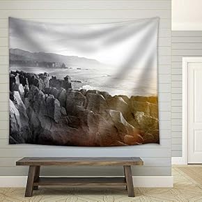 Panaroma Pancake Rocks Scenic View Mountains Concept - Fabric Wall Tapestry Home Decor - 51x60 inches
