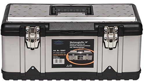 Kreher Profi Edelstahl Werkzeugkoffer Set : XXL 23" Profi Koffer 58 x 30 x 25 cm + XL 18" Profi Koffer 47 x 23 x 20 cm. Abschließbar, mit Werkzeugträger, Metallverschlüssen, Ablängvorrichtung. – Bild 4