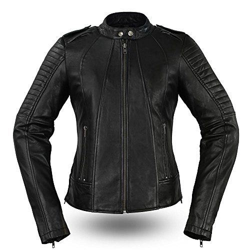 First Manufacturing Women's Biker Leather Motorcycle Jacket (Black, Medium)