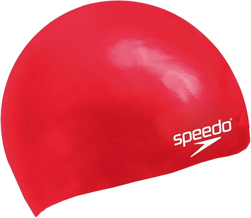 Speedo Unisex Youth Junior Plain Moulded Silicone Swimming Cap Red One Size