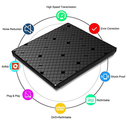 YAHEY External CD Drive USB 3.0 DVD Drive for mac External Disk Drive Player with Touch Control Eject Button Compatible with All Desktop Computers and laptops