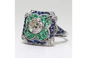 Yuren 925 Sterling Silver Vintage Emerald Ring Blue Sapphire White Topaz Ring Women Wedding Fashion Jewelry Size 6-10, US cod