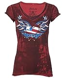 Archaic AFFLICTION Women T-Shirt AMERICAN LOVER Biker USA FLAG Sinful