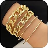 Chunky Gold Cuba Chain Cuffs Stacked Bracelets for Women Dainty Non Tarnish Thick Link Chain Statement Bracelet Vintage Large Stackable Jewelry Accessories