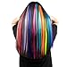 12 Pcs Colored Party Highlights Colorful Clip in Hair Extensions 22 inch Straight Synthetic Hairpieces for Women Kids Girls, Rainbowthumb 1