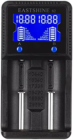 Universal Battery Charger, EASTSHINE S2 LCD Display Speedy Smart Charger for Rechargeable Batteries Ni-MH Ni-Cd AA AAA Li-ion LiFePO4 IMR 10440 14500 16340 18650 RCR123 26650