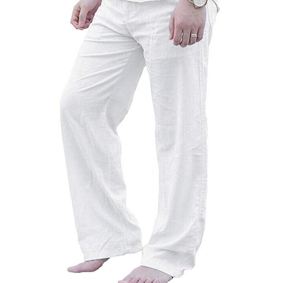 Vertvie Herren Leinenhosen mit Kordelzug Einfarbig Regular Fit Freizeithosen Lässige Atmungsaktiv Sommerhose Loose Strandhose