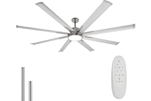 HYKOLITY 72 Inch Ceiling Fan with LED Lights and Remote Control for Indoor/Covered Outdoor, 172 DC Motor, 8 Aluminum Blades, 5CCT, 6-Speed, Dimmable Modern Ceiling Fans for Living Room - Brushed Nickel