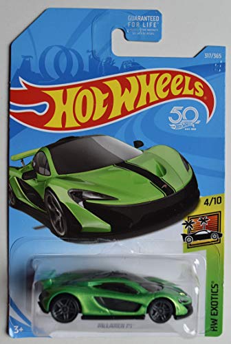 DieCast HOT Wheels Exotics 4/10, Green McLAREN P1 317/365 50TH Anniversary Card