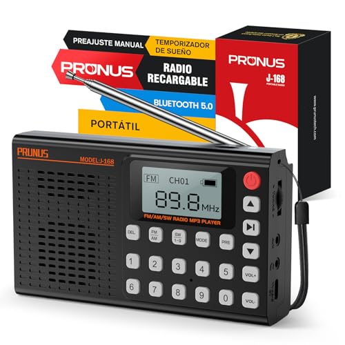 PRUNUS J-168 FM/Am/SW Digital Radio with Manual Preset, Rechargeable Small Portable Radio 2000mah, Sleep Timer, Excellent Reception, Radio with Bluetooth 5.0, TF Player.