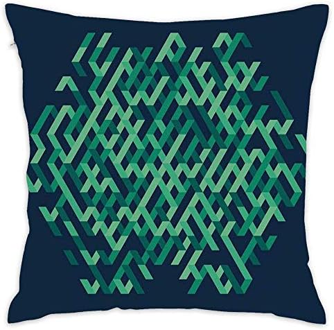 Hwensona Modern Decor,Geometric Ombra Colored Lines Maze Like Circle Round Seem Image,Green and Blue Throw Pillow Covers Decorative for Pillows - Couch, Home Decor 18"x18" inches