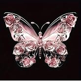 Butterfly Pink Diamond Rose Flower PVC Vinyl Car Decals Stickers Waterproof Self-Adhesive Decals for Cars, Laptops, Trucks, Motorcycles Wall Window Luggage Scratch Cover Door Decor Sticker