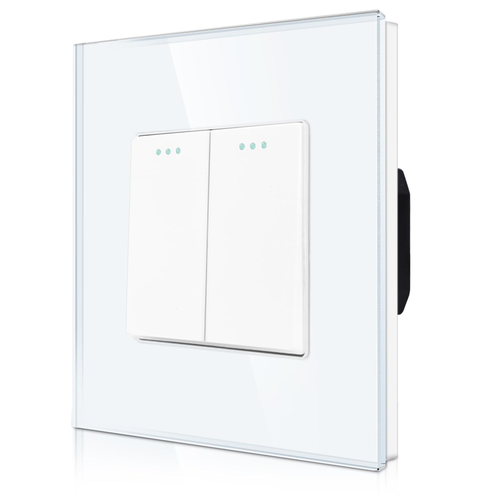 CNBINGO Rocker Button Light Switch 2 Gang 1 Way Glass Light Switch, Modern Tempered Glass Wall Panel with Phosphor Dots, White