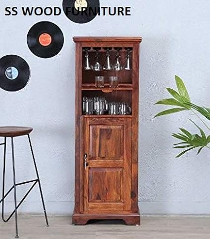 Ss Wood Furniture Bar Cabinet Wine Rack With Glass Storage Bar Unit For Home Decor Sheesham Wood Teak Shade Amazon In Electronics