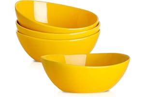 Hasense Porcelain Serving Bowls for Entertaining, Salad Bowls Large Serving for Parties, 36 Ounce Large Serving Dishes for Salad Pasta Popcorn, Dishwasher Microwave Safe, Set of 4, Yellow