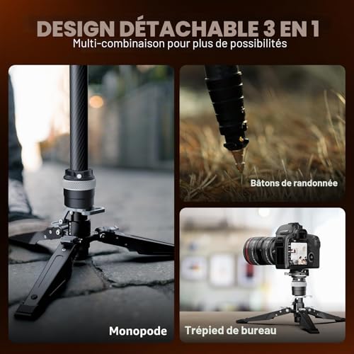 Camera Monopod, Extendable Carbon Fiber Monopod with Stands, 165cm with 360° Head, Arca Quick Mount System, Max Load 10kg Monopod Camera (M1S)