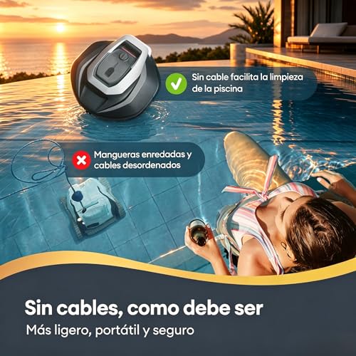 Pooleco Cordless Pool Robot Vacuum Cleaner with Float, 3 Motors, App and Remote Control, Automatic Parking, Pick Up Without Gorge, Bottom Cleaning for All Types of Pools, 90 Min, 80 m2