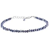 YANARA Natural Gemstone Micro Beads Dainty Simple Bracelet Jewelry for her Birthstone, Energy Crystals, Silver Plated Chain 8 inch Thoughtful Gifts For Her