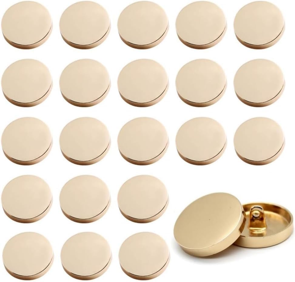 30PCS Golden Buttons - Round Flat Metal Buttons for Shirt, Jacket, Coat, Suit, Trousers, Blazer (Gold, 15mm)