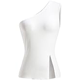 winkbay Women's Summer One Shoulder Tank Top Elegant Sleeveless Split Hem Asymmetrical Party Tops