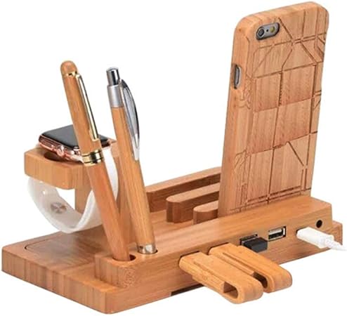 Sxj Universal 3 In 1 4 Usb Charging Dock Station Wood Mobile Phone Mount Holder Nightstand Charging Station For Apple Phone And Watch Amazon Co Uk Kitchen Home