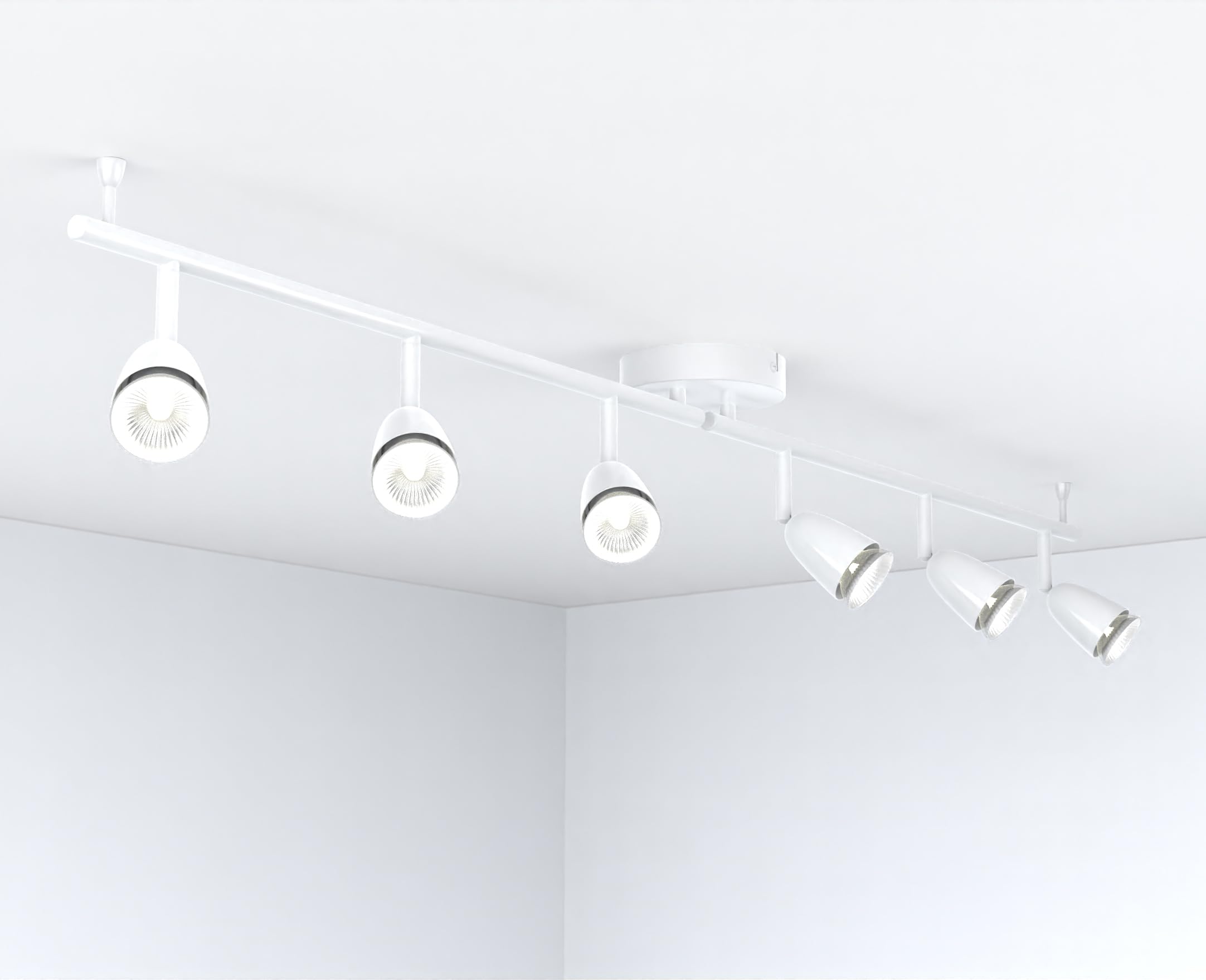 Saxby Lighting Amalfi six spotlight bar, Gloss White Finish, for Living Room, Kitchen, Bedroom