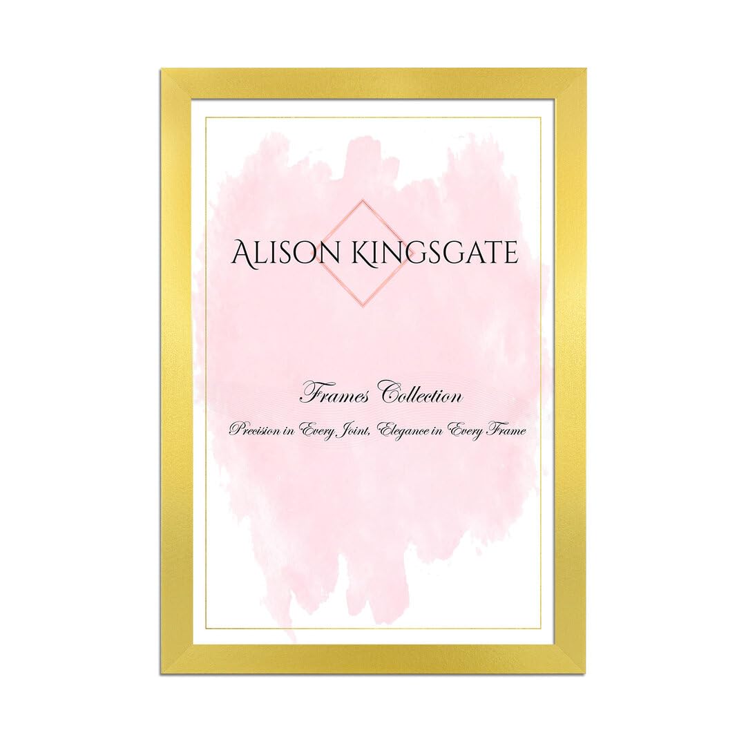 Alison Kingsgate Sleek A3 Picture Frame - Engineered Wood with Shatterproof Perspex Front -Perfect for Photos, Posters, Certificates -Suitable for Wall Mount or Tabletop Display - Gold