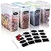 Set of 4 Cereal & Dry Food Storage Container - W/Colorful Airtight Lids - Bpa Free - 24 Free Chalkboard Labels & Pen - Great for Pasta, Rice, Sugar, Flour, Baking, Pet Food & More