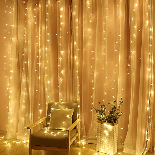 TOFU 300 LED Window Curtain String Light, Twinkle Icicle Fairy Lights for Wedding, Homes, Party, Bedroom, Outdoor Indoor Wall Christmas Decorations, 9.8ft x 9.8ft (Warm White)