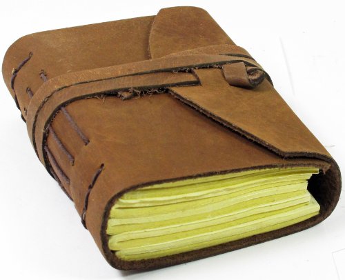Handcrafted Finest Leather Notebook - Journal A6 with Handmade 100% Cotton Paper - Brown