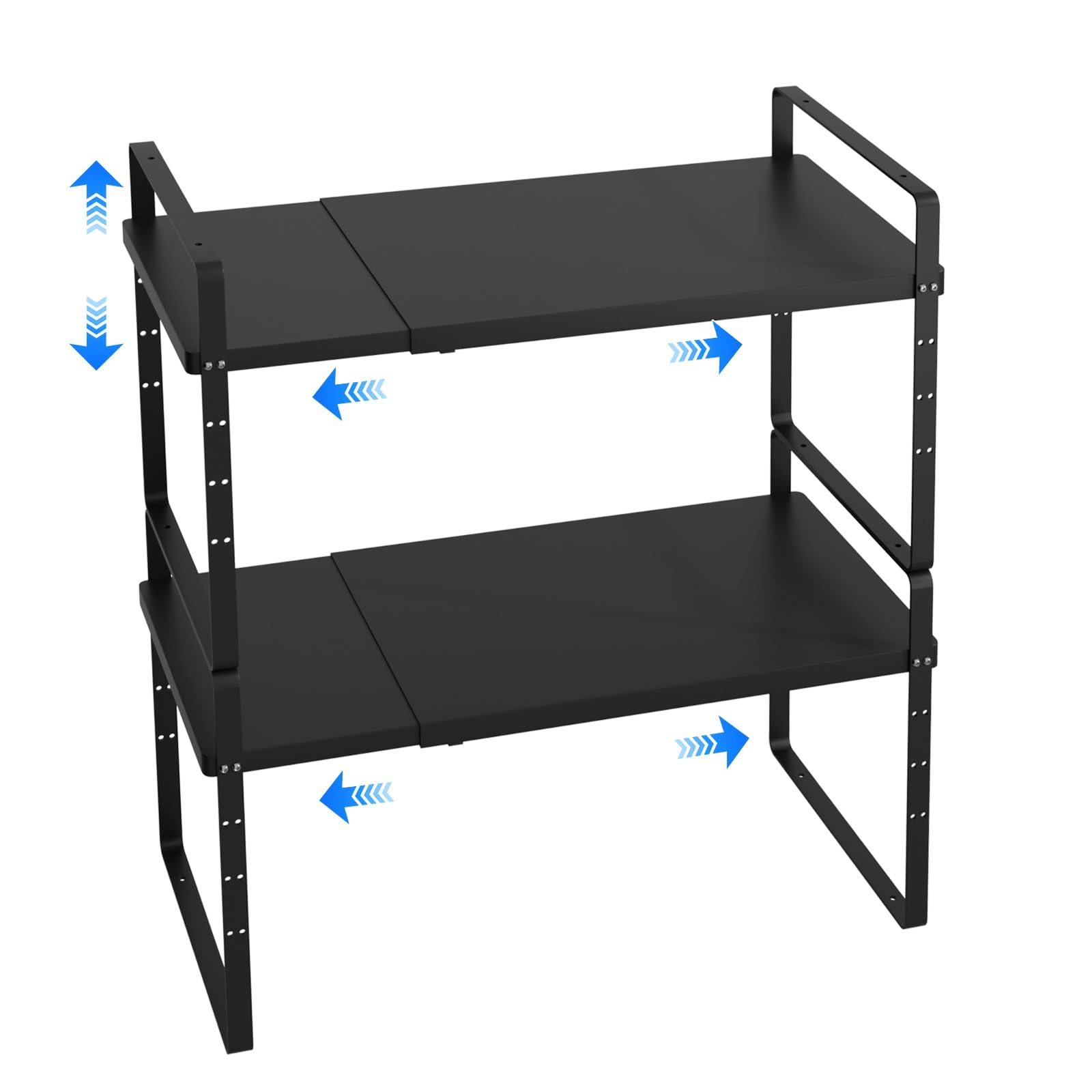Photo 1 of KIKIBRO Expandable Cabinet Shelf Organizer, Stackable Kitchen Pantry Counter Storage, Adjustable Closet Cupboard Stand Rack Risers Spice Organization 80LBS Heavy Duty Black Large 2 Pack